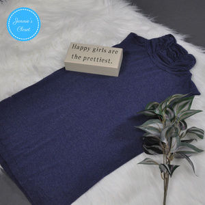 Blue Sleeveless Gathered Turtleneck Top Covington